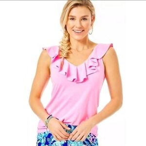 Lilly Pulitzer Small Alessa Ruffle Tank Top Pelican Pink Soft & Lightweight